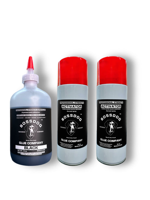 16oz Professional Strength BLACK (MEDIUM) super Glue + two 10oz ACTIVATORS Bundle